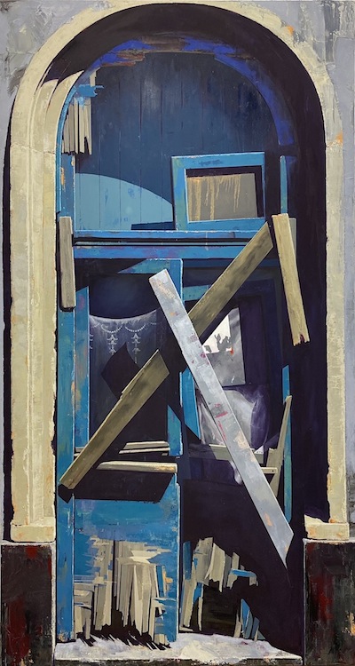 Katrin Brause aka Heichel: Bruch [Tür I], 2020, 
Öl auf Leinwand, 280 x 150 cm 

